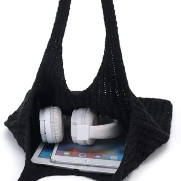 Crochet Shoulder Bag Handmade Lightweight Polyester Travel Tote for Women - Picture 4 of 8